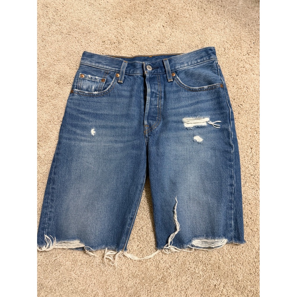 Levis Premium 501 Original Distressed Denim Jorts Medium Wash Blue W25